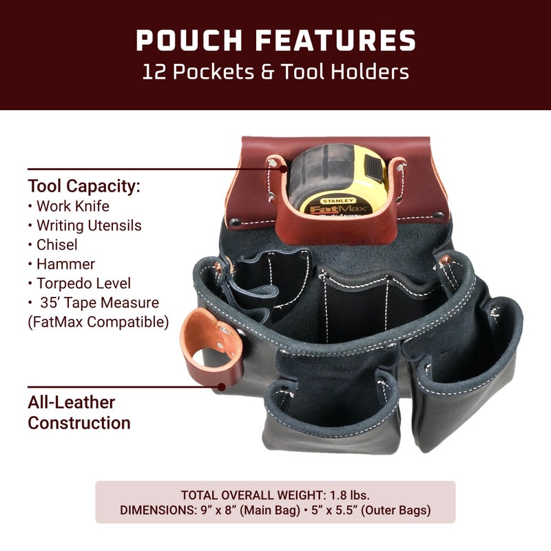 Occidental Leather 3 Pouch Pro Tool Bag with Tape Holder - Cafe - 12 Pockets & Tool Holders - Made in USA - Image 3